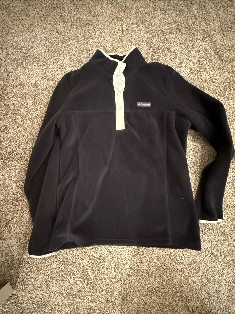 Columbia Black Fleece Pullover with Cream Snap Placket